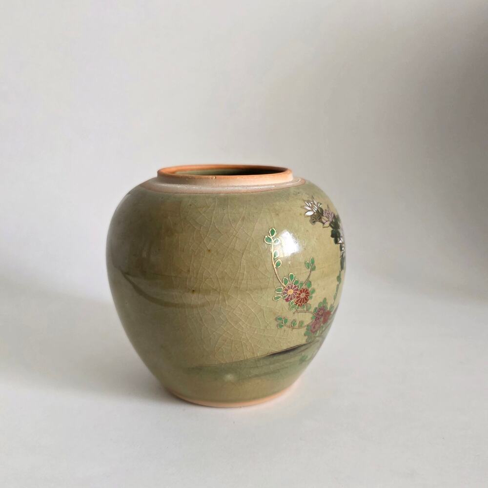 Vintage Japanese Floral Moriage Pottery Ginger Jar or Vase 4.5in - Picture 5 of 9